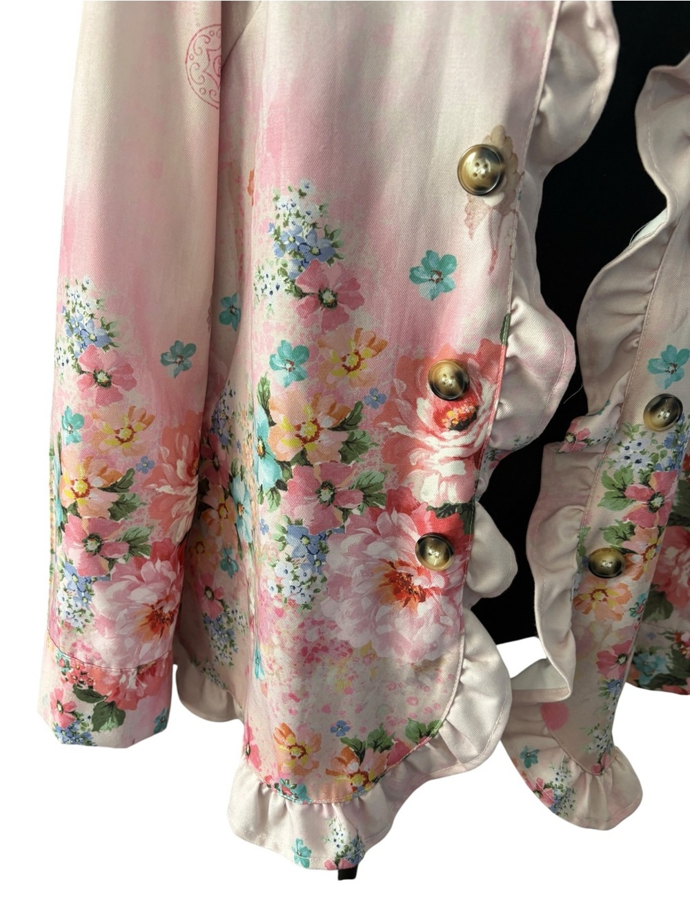 Pink Floral Ruffle-Trim Blazer Jacket - Picture 2 of 8